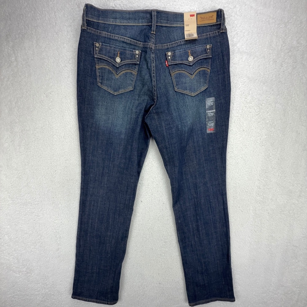 Levis 505 Straight Leg Jeans Women 14L Dark Wash Blue Denim Flap Pocket 15505 - Picture 3 of 11